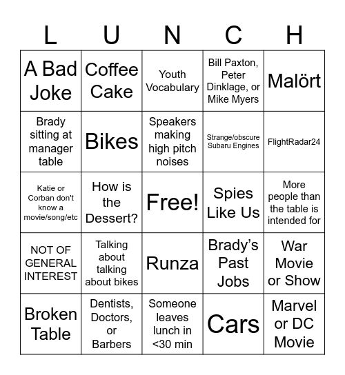 Luchables Bingo Card