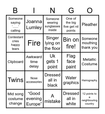 Eurovision 2024 Bingo Card