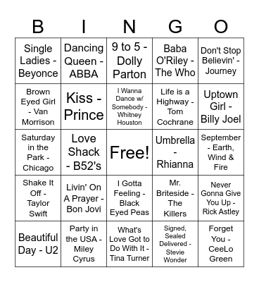 Music Bingo Card