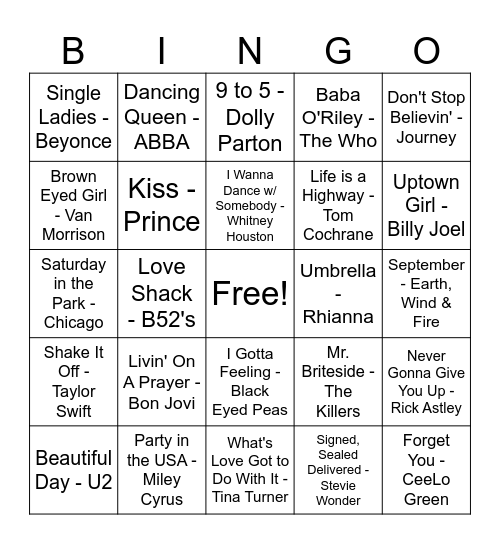 Music Bingo Card