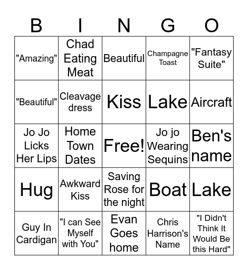 BACHELORETTE JO JO Bingo Card