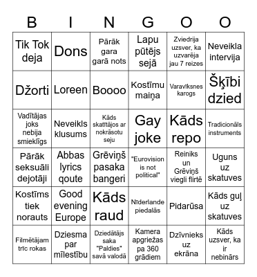 EIROVĪZIJA 2024 Bingo Card