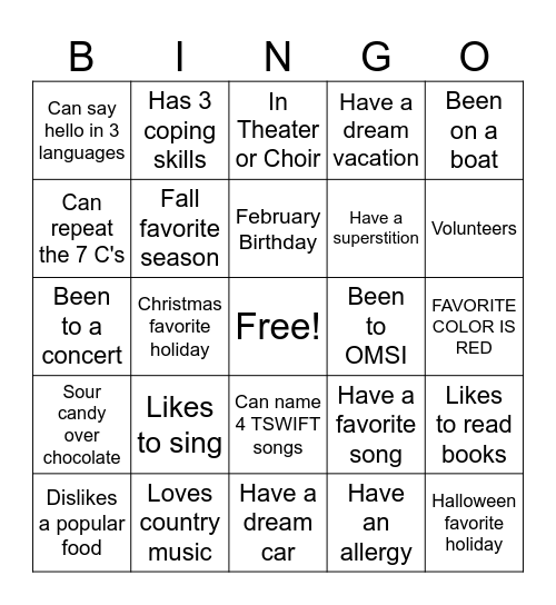 Get to know me #2 Bingo Card