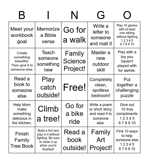 Summer Bingo Card