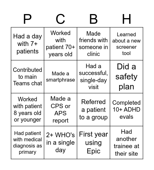 PCBH Bingo! Bingo Card