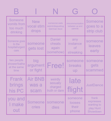 Trip Bingo <3 Bingo Card