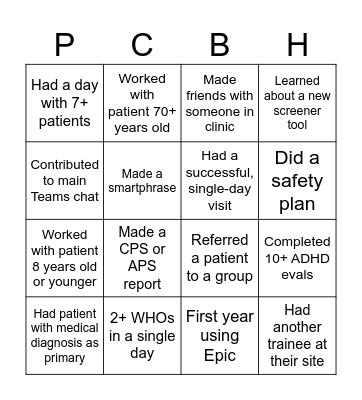 PCBH Bingo! Bingo Card