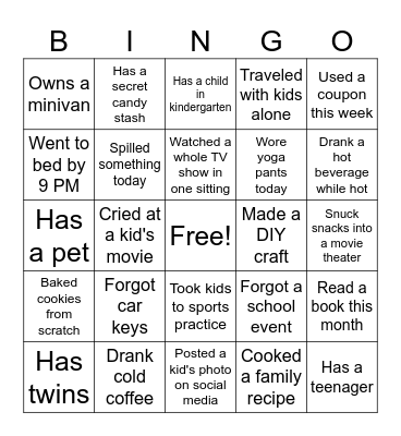 Mom's Night Out Bingo Card