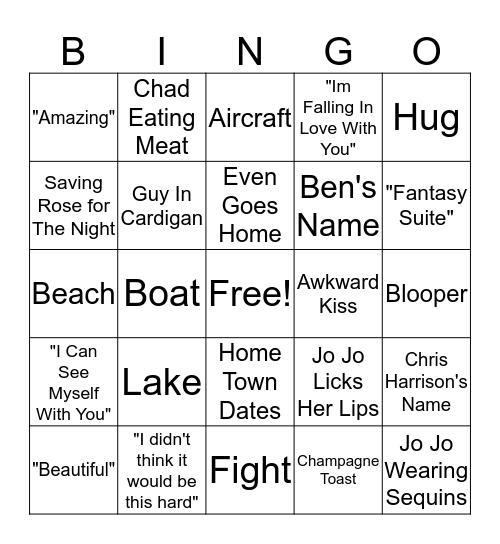 BACHELORETTE JOJO Bingo Card