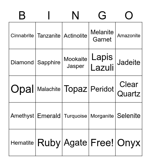 Gem Mining Bingo Card