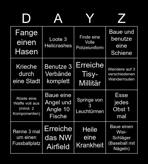 DayZ Bingo Card