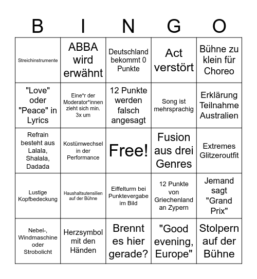 ESC Bingo Card