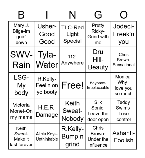 R&B Bingo Card