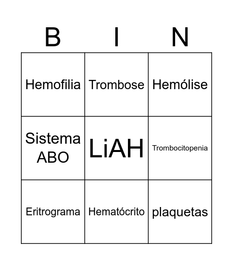 Bingo LiAH Bingo Card