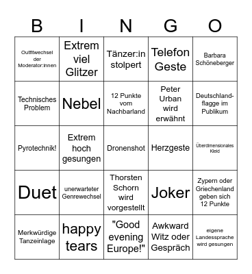 ESC 2024 Bingo Card