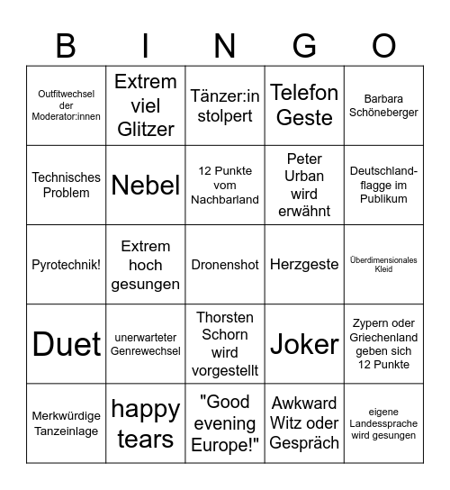 ESC 2024 Bingo Card