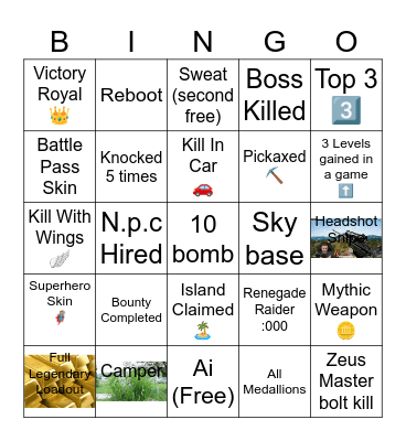 Fortnite Bingo (battle royal) Bingo Card