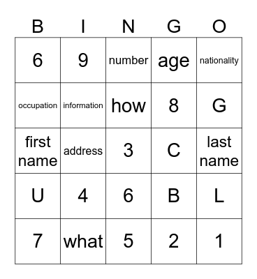 Personal Information Bingo Card