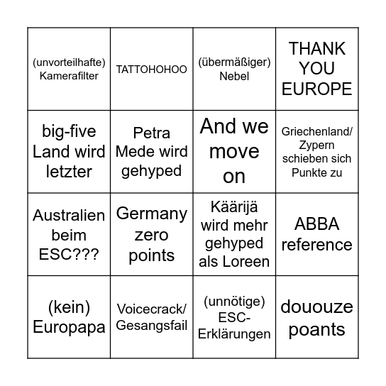 ESC Bingo Card