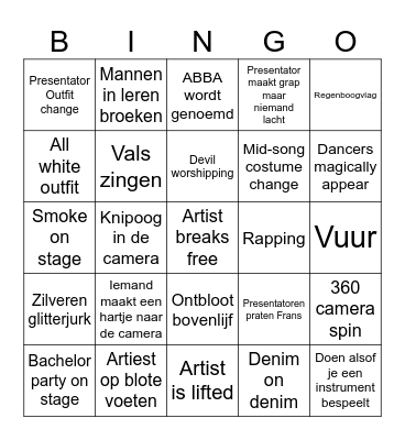 Eurovision 2024 Bingo Card