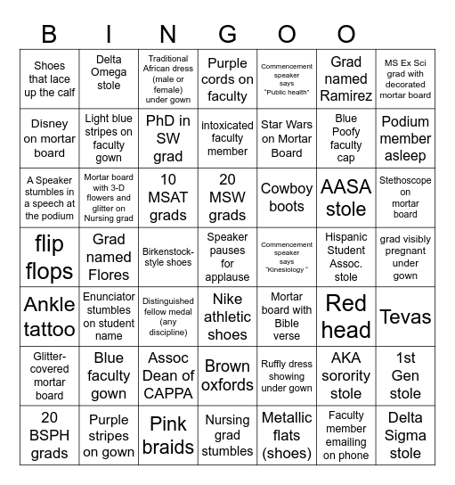 Faculty Commencement Bingo May 2024 Bingo Card