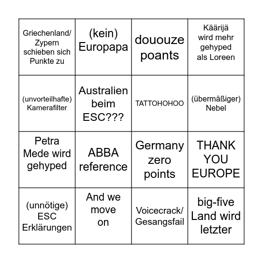 ESC Bingo Card