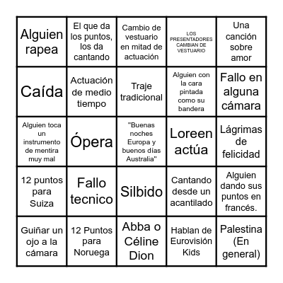 EUROVISIÓN Bingo Card
