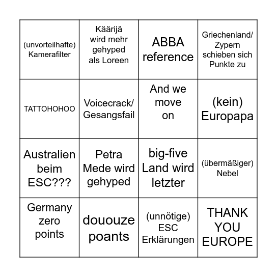 ESC Bingo Card