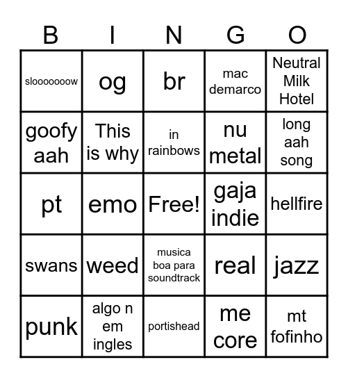 spotify bingo Card