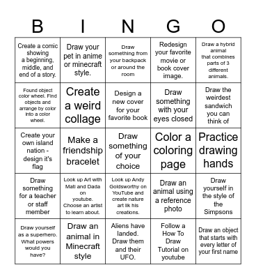 Art Final Project Bing Bingo Card