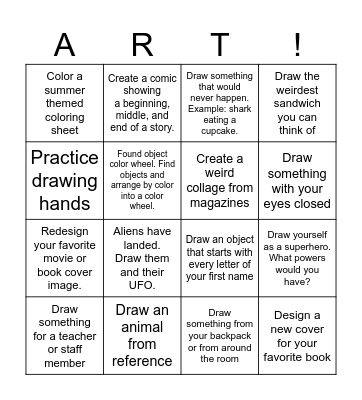 Art Final Project Bingo Card