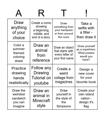 Art Final Project Bingo Card