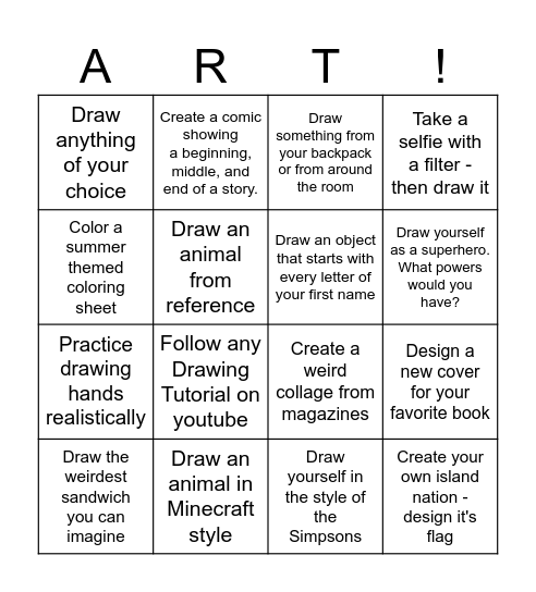 Art Final Project Bingo Card