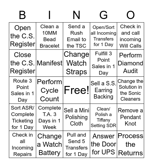 Store 5 Operations Bingo! Bingo Card