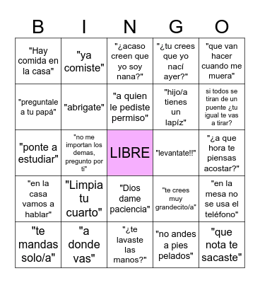 DIA DE LA MAMÁ Bingo Card