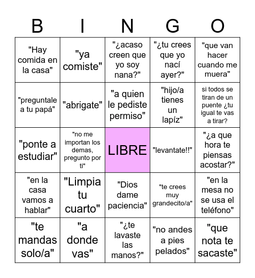 DIA DE LA MAMÁ Bingo Card