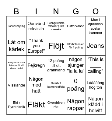 Eurovision 2024 Bingo Card