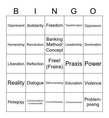 Freire Bingo Card