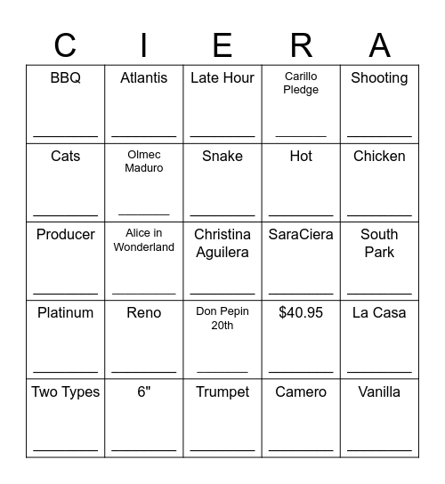 SaraCiera Birthday Bingo! Bingo Card