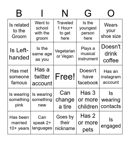 Bridal Shower Bingo Card