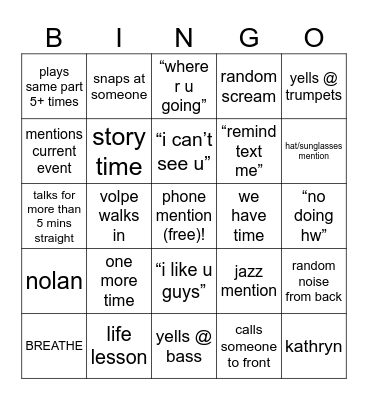 Band Bingo Card
