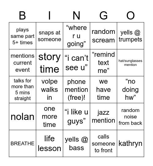 Band Bingo Card