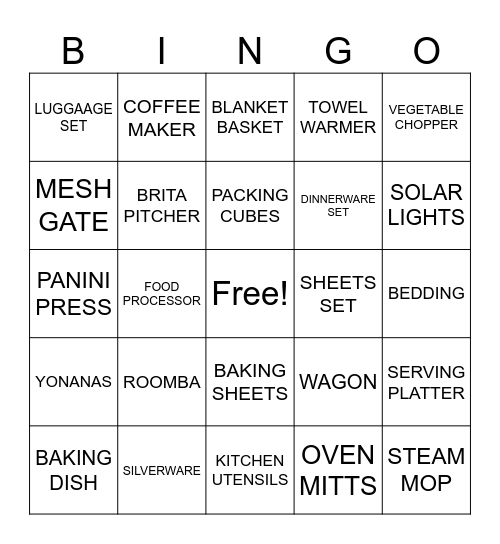 BRIDAL BINGO Card