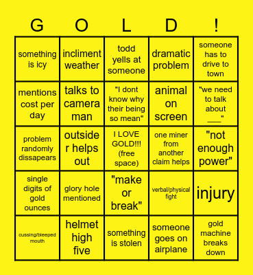 gold rush bingo!!!!! Bingo Card