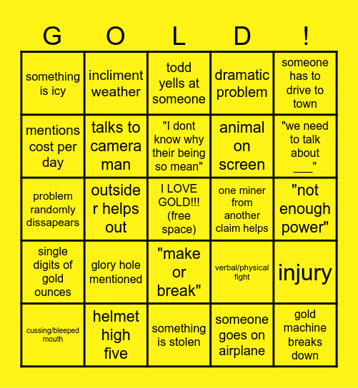 gold rush bingo!!!!! Bingo Card