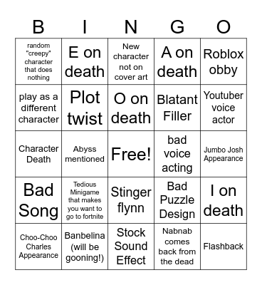 Banban Bingo Card