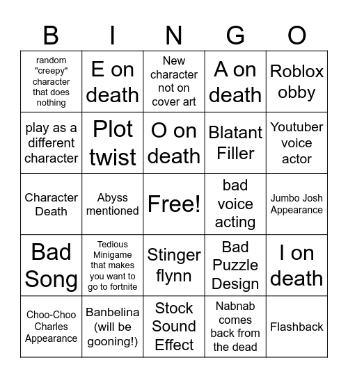 Banban Bingo Card