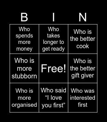 Couples bingo quiz Bingo Card