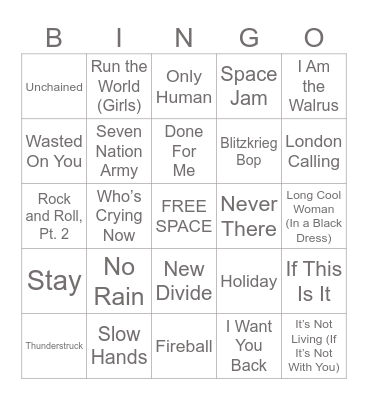 Music Bingo #34 Bingo Card