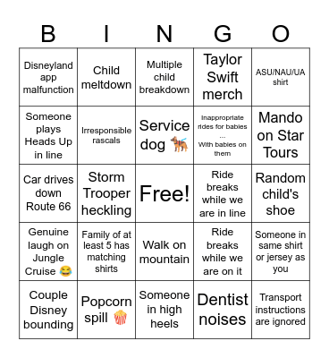 Disney Parks Bingo Card